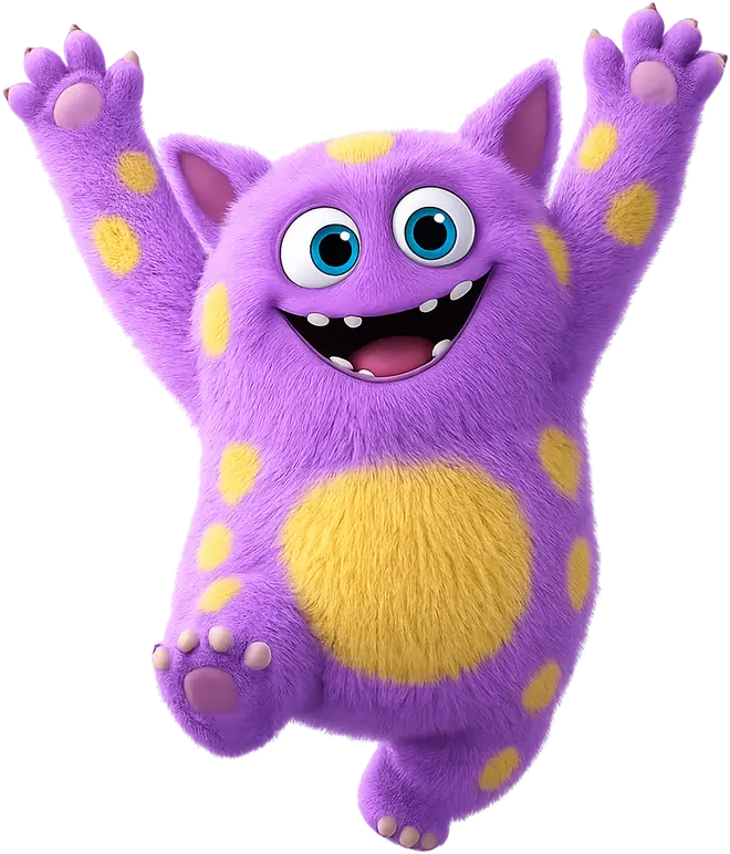Maskot Kvízák nadšeně vyskočil s oběma tlapkami nad hlavou