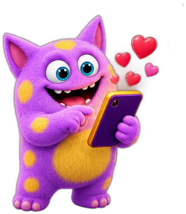 Maskot Kvízák s telefonem v tlapce